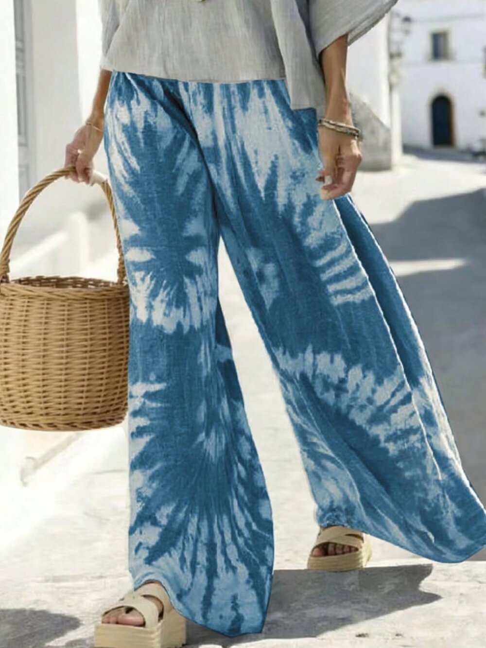 Breezaya Women's Casual Printed Tie-Dye Pattern Loose Wide-Leg Pants